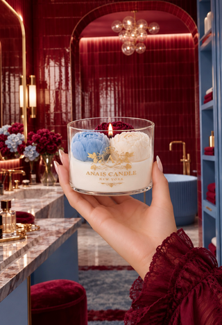 Peony Bouquet Candle in Bleu Bordeaux - Limited Edition