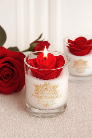 The Je T’aime Rose Candle featured a beautiful red, wax rose embedded in wax.