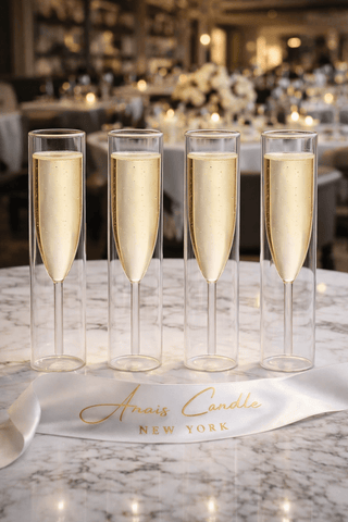 Maeve double layered glass cup set used at a luxury dinner designed for Anaïs