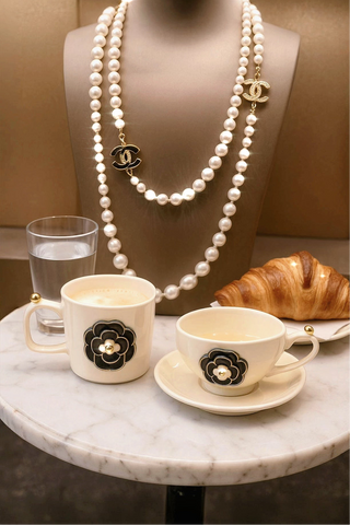 Château Camellia Ceramic Tea/Coffee Cup Set of 2 - White