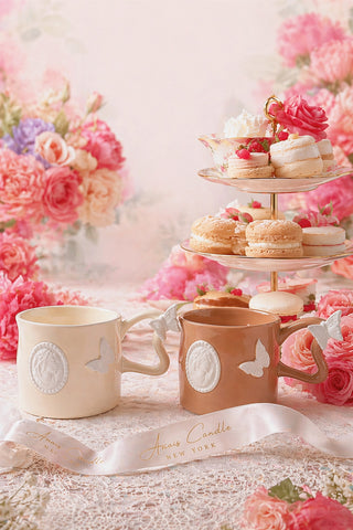Butterfly Étoile Ceramic Tea/Coffee Cup Set of 2 beside fresh pastries
