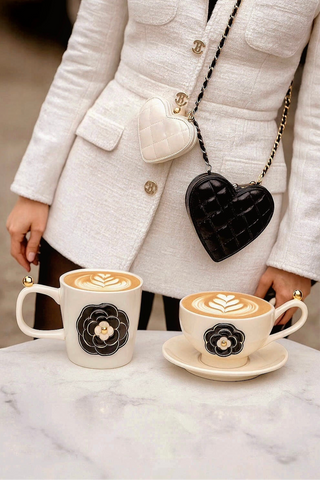 Château Camellia Ceramic Tea/Coffee Cup Set of 2 - White