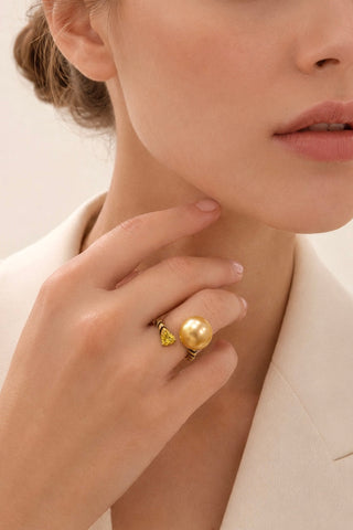 Soleil Genuine Golden South Sea Pearl Adjustable Ring