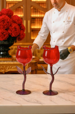 Juego de 2 copas de cristal para Rosé en color rojo - Hechas a mano 