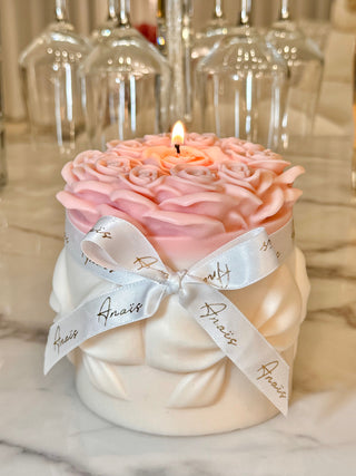 A close up view of the Lavish Rose Bouquet Candle in Pink - XXL.