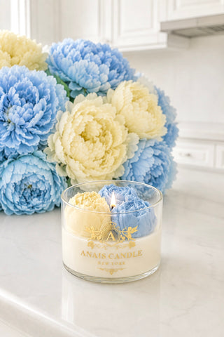 Peony Bouquet Candle in Blue Reverie