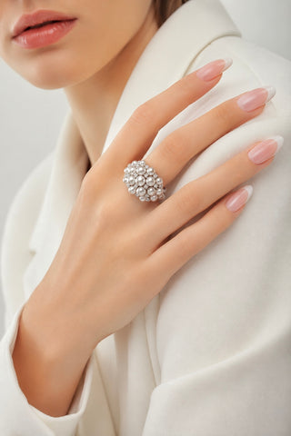 Rosabelle Genuine Japanese Akoya Pearl Sterling Silver Adjustable Ring