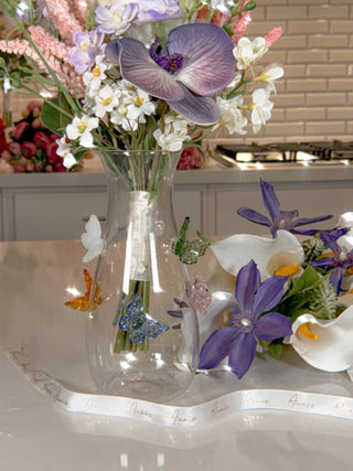 Butterfly Whispers Glass Vase in a luxurious and modern kitchen.