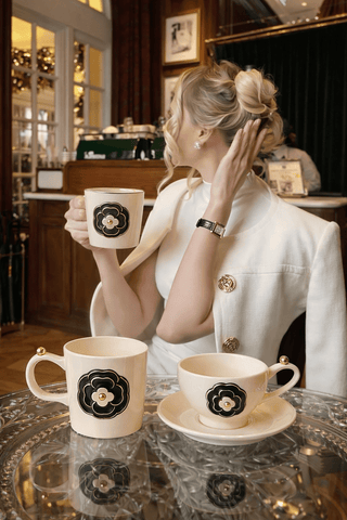 The Château Camellia Ceramic Tea/Coffee Cup Set of 2 is luxurious drinkware
