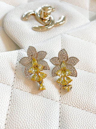Rosemary Floral Yellow Sapphire Rhinestone Earrings