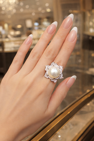 Fleur Bloom Genuine South Sea Extra Large White Pearl Adjustable Ring