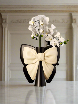 Elegant Bow Tie Vase With Artificial Orchid Flower.