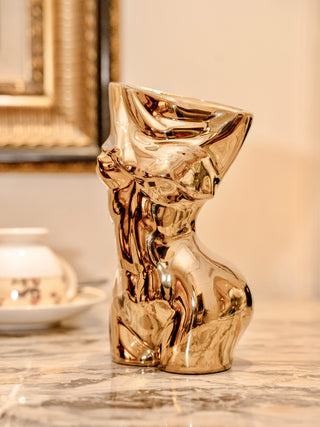 Feminine Ceramic Vase in Gold