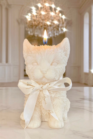 The Charming White Terrier Puppy Candle is made with non-toxic, all-natural wax only.