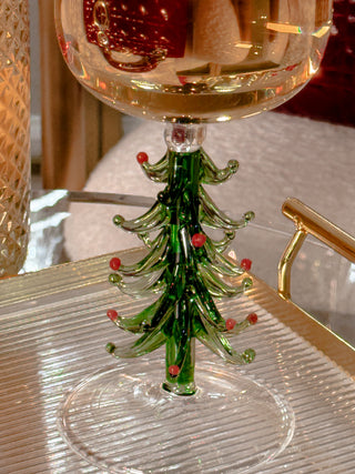 A close up of the Christmas tree stem on the Christmas Tree Glass Cup.