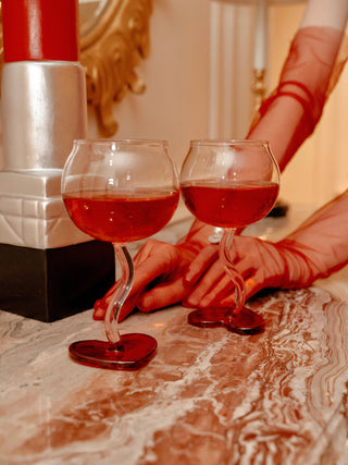 A close up photo of a “My Valentine” Wine Glass Cup Set of 2.