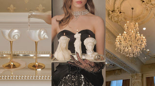 Anais Candle lifestyle collage featuring Sculpture Candles and Seashell Enchante.