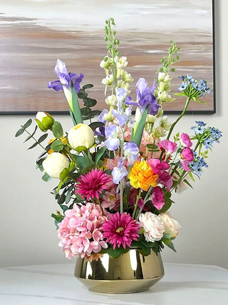 Aurelia Floral Arrangement With Gold Vase.