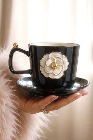 Château Camellia Ceramic Tea/Coffee Cup Set of 2 - Black in a luxury kitchen