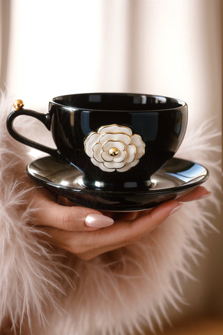 Château Camellia Ceramic Tea/Coffee Cup Set of 2 - Black at an elegant brunch