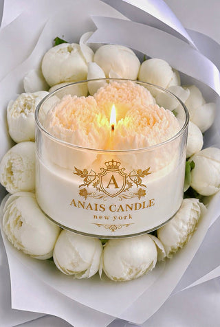 Peony Bouquet Candle in White in a multi-million dollar mansion living room