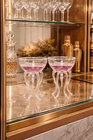 Rainbow Octopus handcrafted glass cups styled for an elegant brunch