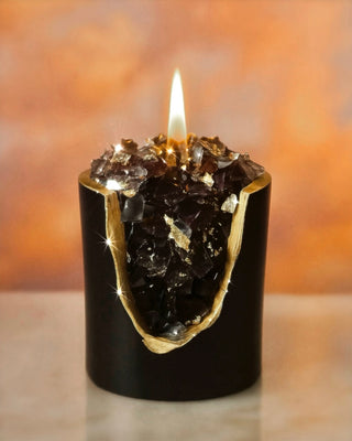 18K Gold Black Quartz Gemstone Candle – Protection & Power