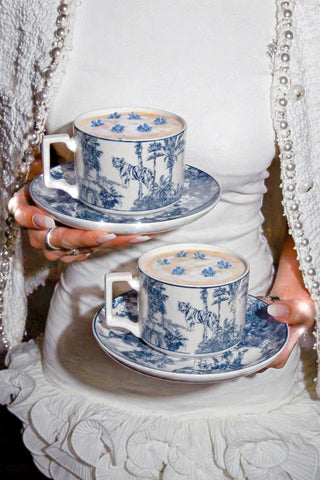 Bleu Riviera Toile Teacup & Saucer Set of 2