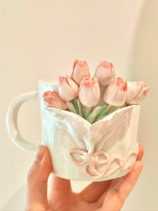 Romantic Floral Ceramic Mug - Handcrafted.