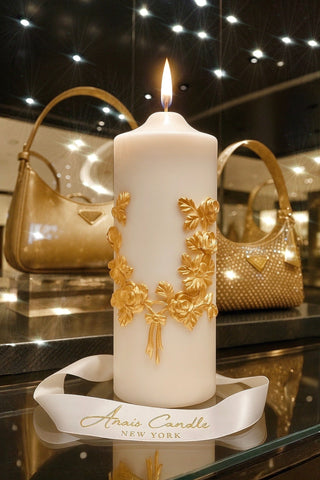 “Promise of Life” -Golden Wheat Pillar Candle XXL is a beautiful statement piece.