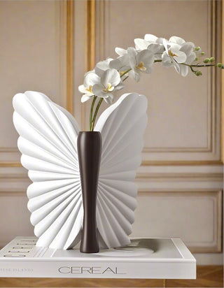 Ethereal Butterfly Resin Vase With Artificial Orchid Flower.