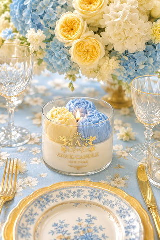 Peony Bouquet Candle in Blue Reverie