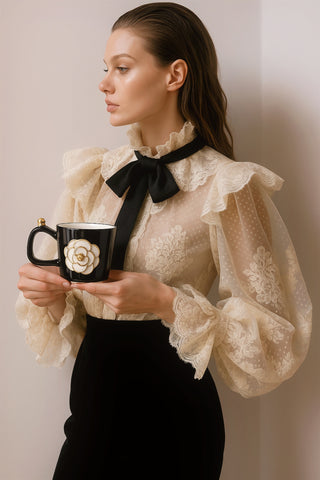 Château Camellia Ceramic Tea/Coffee Cup Set of 2 - Black at a 5-Star Restaurant