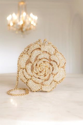 Rosette d’Or Mini Clutch with detachable chain strap from Anaïs Candle.