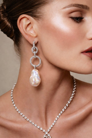 Ethereal Cascade Genuine Extra Large Freshwater Baroque Pearl Earrings