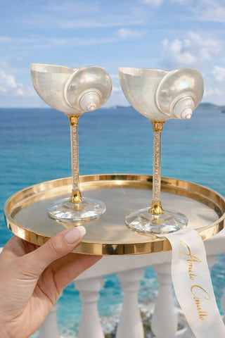 Seashell Enchanté Cup™️ Set of 2 in Gold Crystal styled for luxury brunch