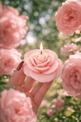 La France Rose Candle Set of 3 displayed on a coffee table in a beachfront villa