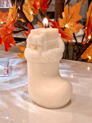 Christmas Wonderland Candle Set of 4 in White- Snowman, Santa Stocking, Jingle Bell, Ornament