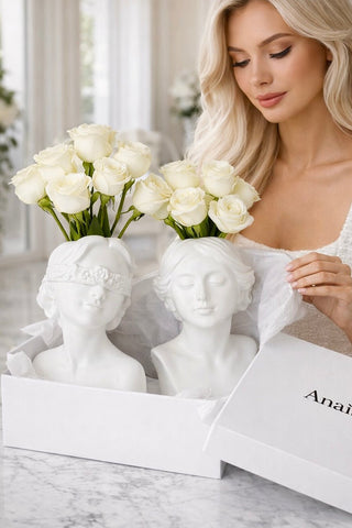 "Rose & Ruby" Lady Ceramic Vase Set of 2