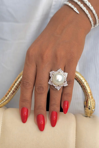 Fleur Bloom Genuine South Sea XL White Pearl Adjustable Ring