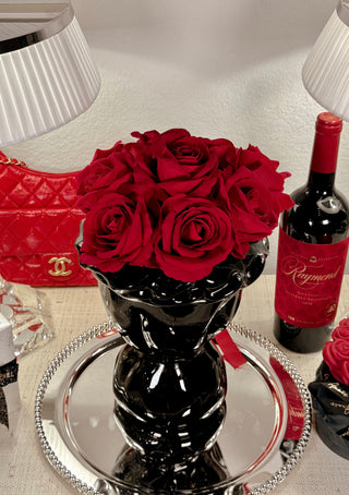 Cecilia Ceramic Bouquet Vase surrounded by luxurious red-themed home decor.