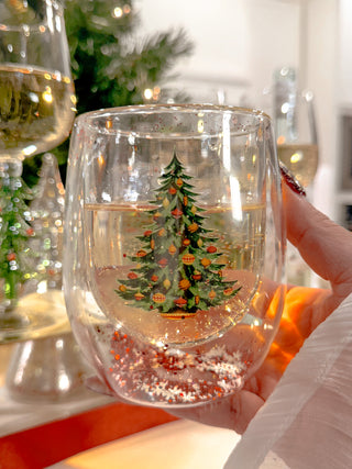 Christmas Confetti Glass Cup Set of 2 close up shot.