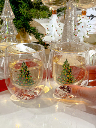 Christmas Confetti Glass Cup Set of 2 filled with wine.