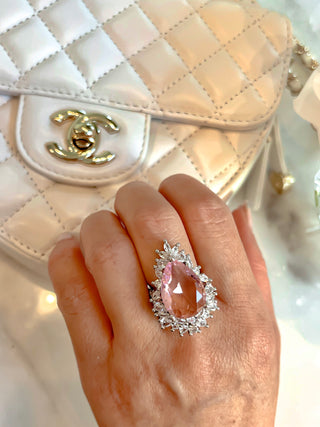 Sofia Halo Pear Cut Pink Sapphire Rhinestone Adjustable Ring.