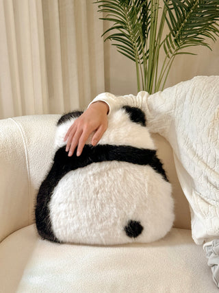 Cozy Panda Throw Pillow - 100% Lamb Fur.