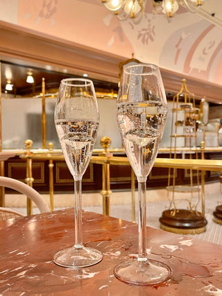 ‘100-Carat’ Diamond Champagne Flute Set of 2 in a Parisian restaurant.