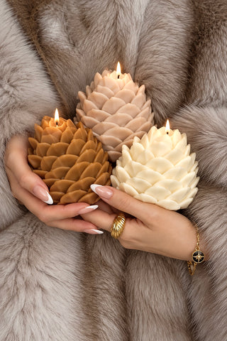 Alpine Pinecone Candle Set of 3 in Woodland Neutrals