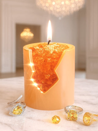 18K Gold Citrine Crystal Candle – Prosperity & Success