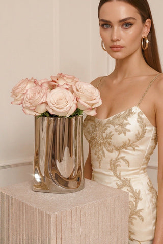 Luxe Bag Vase - Silver Electroplated is a waterproof vase made for any florals.