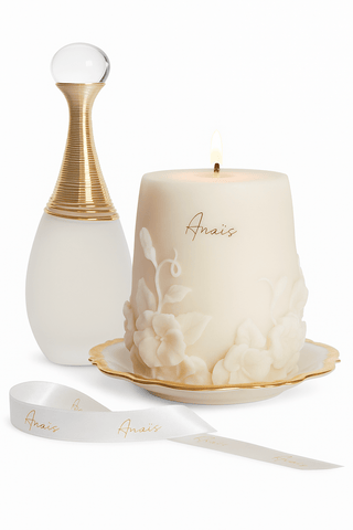 Embossed Floral Candle is a abstract art candle featuring wax flowers.